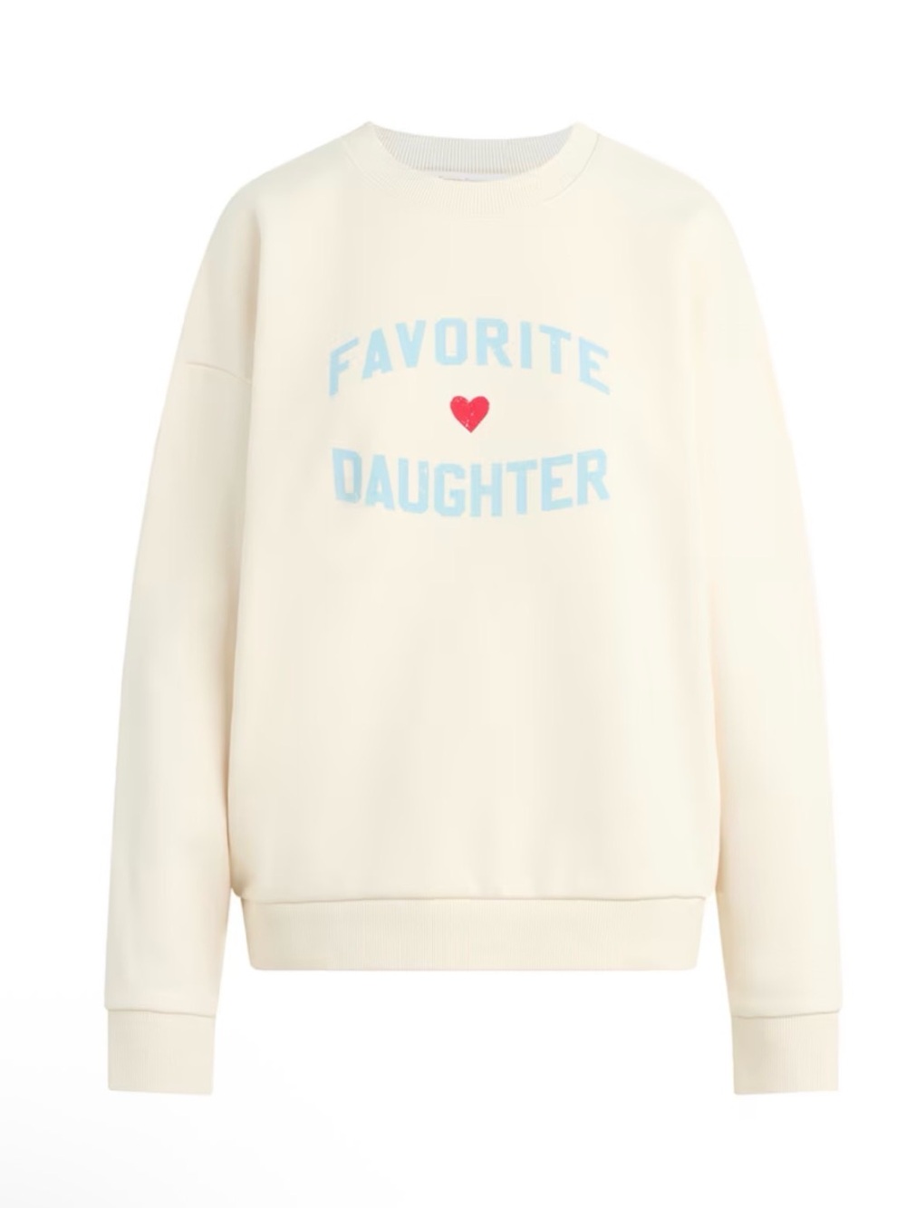 Favorite Daughter Cream Graphic Sweatshirt with Blue Logo and Red Heart NWT - Picture 2 of 5